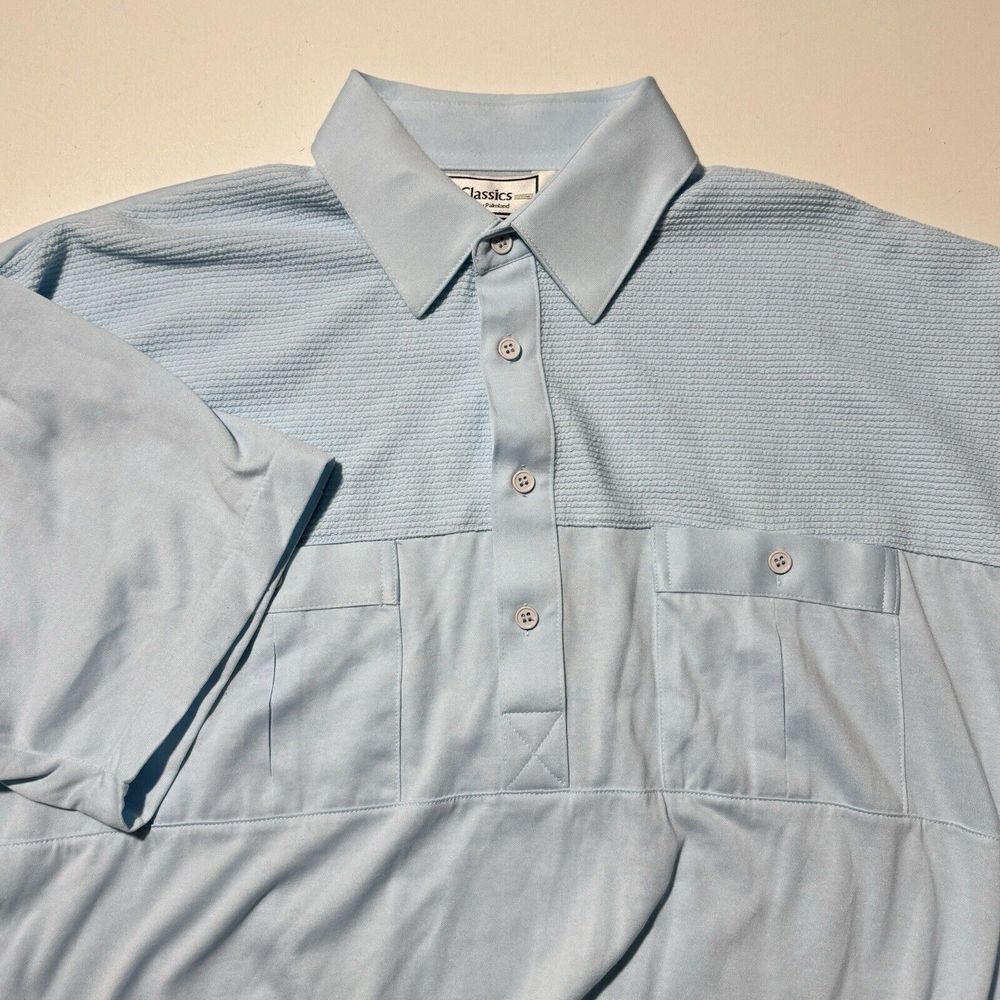 Classics by Palmland Men' Vintage  Blue Pullover Polo Shirt Large Pocket Stretch